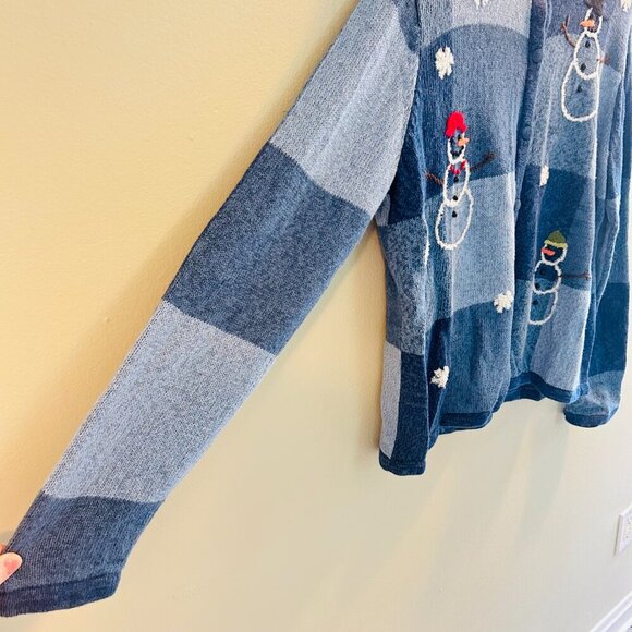 Breckenridge Snowman Cardigan Womens Size Large Vintage Blue Applique Sweater - Picture 6 of 11